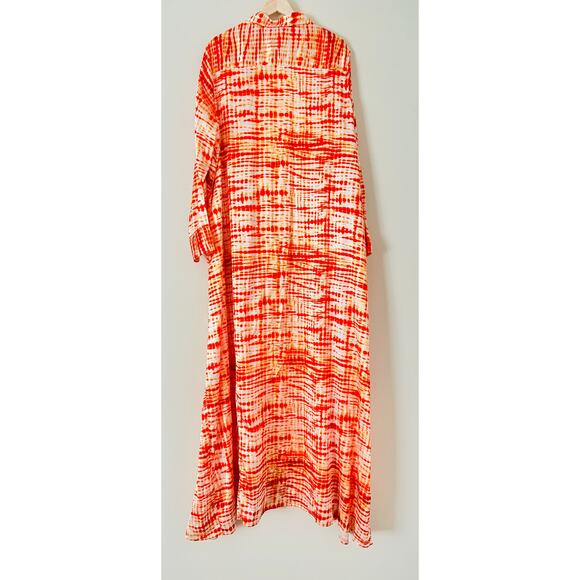 Sai Sankoh Riviera Shirt Dress Flowy Oversized Fit Orange White XL Long Sleeve - Picture 8 of 8